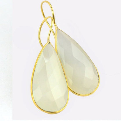 Gold Plated Pears Shape 33x16mm Gemstone Dangle Hook Earrings Choose Your Gemstone (90086-1) - GemMartUSA