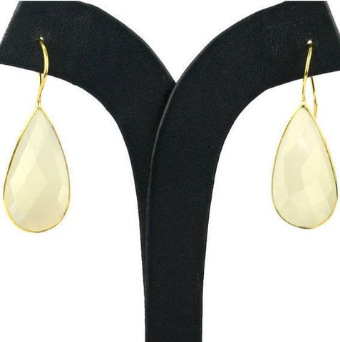 Gold Plated Pears Shape 33x16mm Gemstone Dangle Hook Earrings Choose Your Gemstone (90086-1) - GemMartUSA