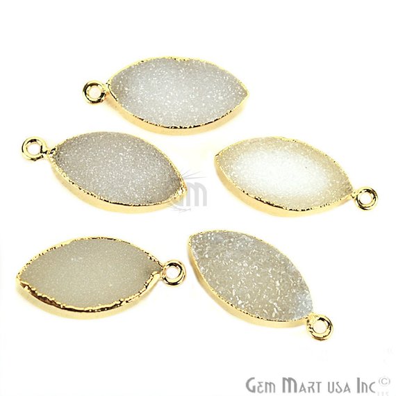 Gold Electroplated Druzy 10x20mm Marquise Druzy Connector (Pick Color, Bail) - GemMartUSA