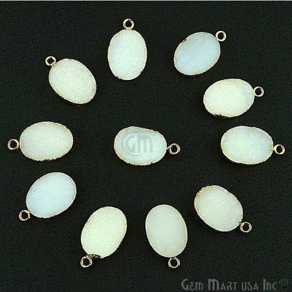 Druzy Gold Electroplated 12x16mm Oval Single Bail Gemstone Connector