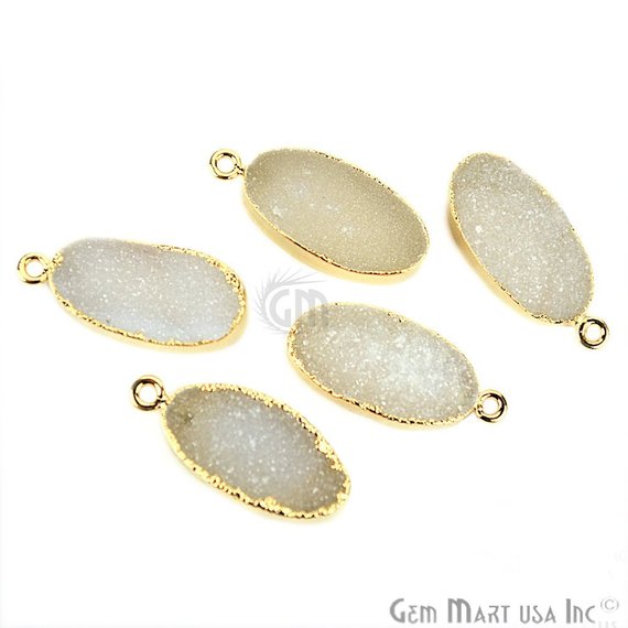 Gold Electroplated Druzy 10X20mm Oval Druzy Gemstone Connector (Pick Your Color, Bail) - GemMartUSA