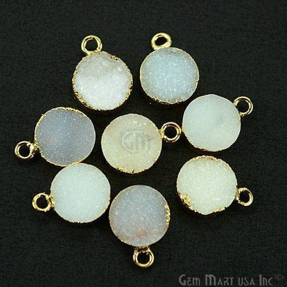 Gold Electroplated Druzy 10mm Round Shape Druzy Gemstone Connector (Pick Your Color, Bail) - GemMartUSA