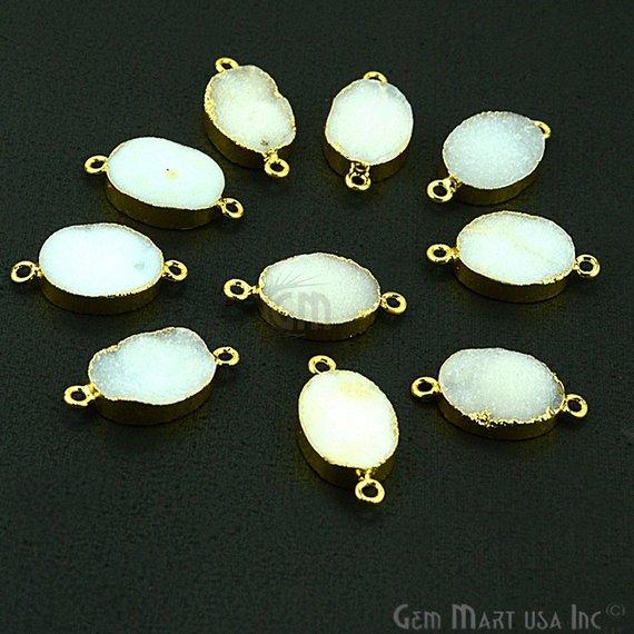Druzy Gold Electroplated 12x16mm Oval Double Bail Gemstone Connector