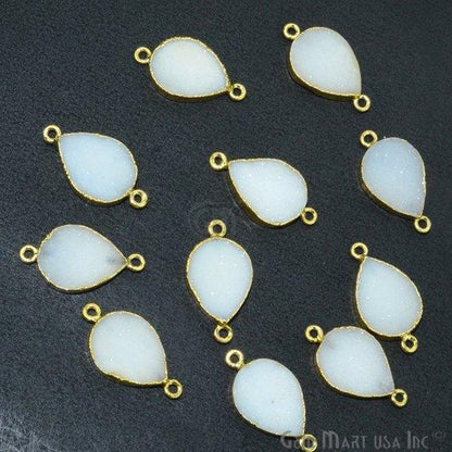 Gold Electroplated 13x18mm Pears Double Bail Druzy Gemstone Connector