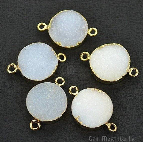 Gold Electroplated 14mm Round Druzy Double Bail Gemstone Connector