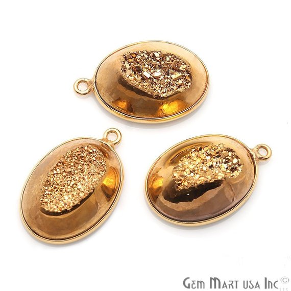 Window Druzy 13x18mm Oval Bezel Cave Druzy Connector (Pick Color, Bail, Plating) - GemMartUSA