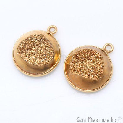 Window Druzy 14mm Round Shape Bezel Cave Druzy Gemstone Connector (Pick Your Color, Bail, Plating) - GemMartUSA