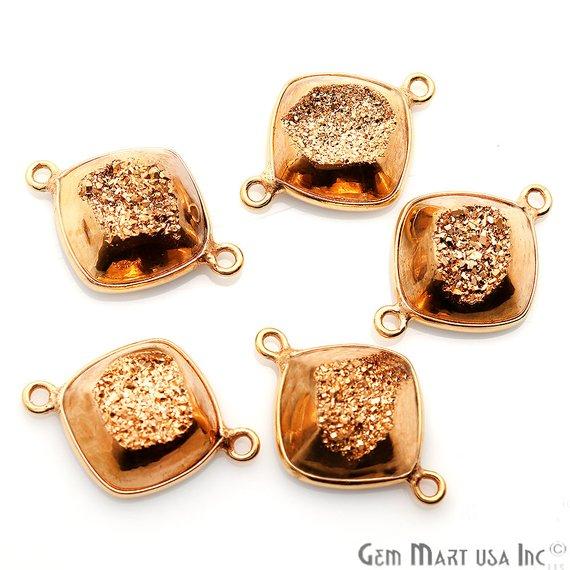 Window Druzy 12mm Cushion Shape Bezel Cave Druzy Gemstone Connector (Pick Your Color, Bail, Plating) - GemMartUSA