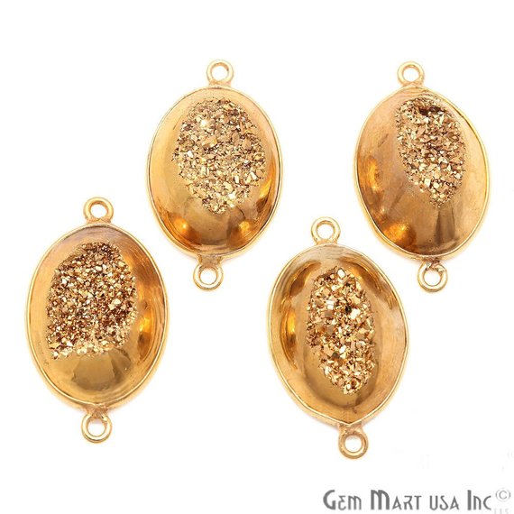 Window Druzy 13x18mm Oval Bezel Cave Druzy Connector (Pick Color, Bail, Plating) - GemMartUSA