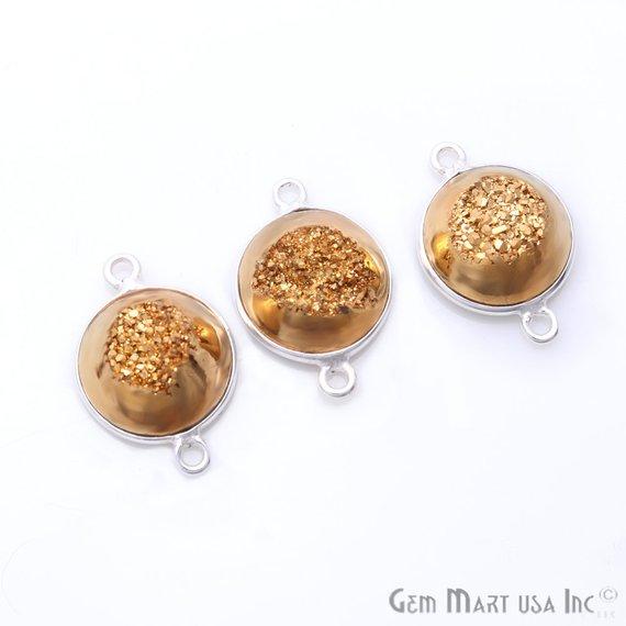 Window Druzy 12mm Round Shape Bezel Cave Druzy Gemstone Connector (Pick Your Color, Bail, Plating) - GemMartUSA