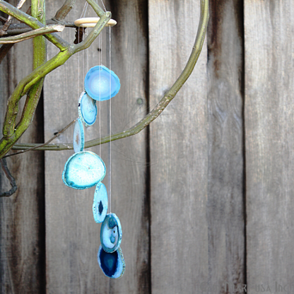 Light Blue Sliced Agate Wind Chimes, Agate Slice Wind Chimes, Gemstone Wind Chimes by GemMartUSA - 1 Set (WIND-10003)