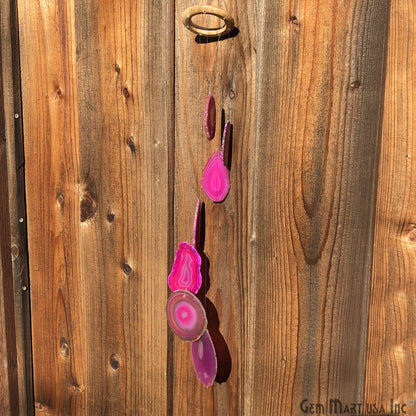 Wind Chime in Natural Pink Agate for Outside, Melodic Tones, Gift for Patio, Porch, Lawn Garden Backyard & Outdoor Home Decor