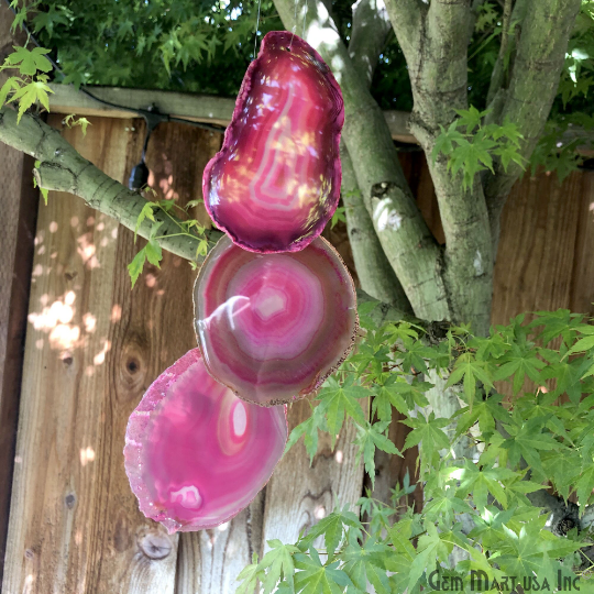 Wind Chime in Natural Pink Agate for Outside, Melodic Tones, Gift for Patio, Porch, Lawn Garden Backyard & Outdoor Home Decor