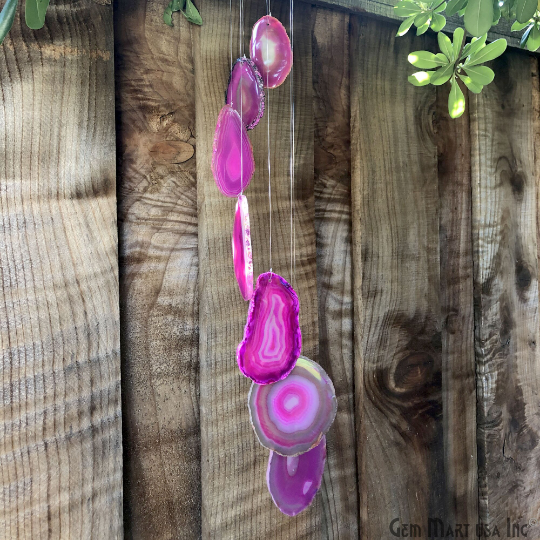 Wind Chime in Natural Pink Agate for Outside, Melodic Tones, Gift for Patio, Porch, Lawn Garden Backyard & Outdoor Home Decor