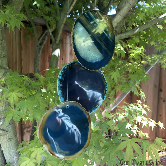 Wind Chime in Natural Teal Agate for Outside, Melodic Tones, Gift for Patio, Porch, Lawn Garden Backyard & Outdoor Home Decor