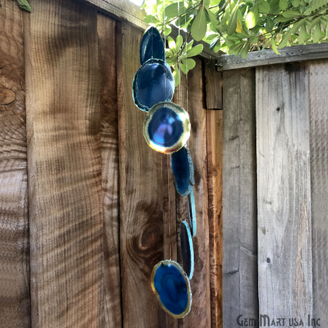 Wind Chime in Natural Teal Agate for Outside, Melodic Tones, Gift for Patio, Porch, Lawn Garden Backyard & Outdoor Home Decor