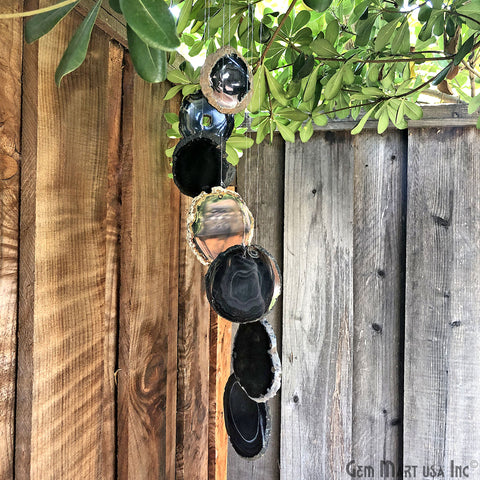 Wind Chime in Natural Black Agate for Outside, Melodic Tones, Gift for Patio, Porch, Lawn Garden Backyard & Outdoor Home Decor