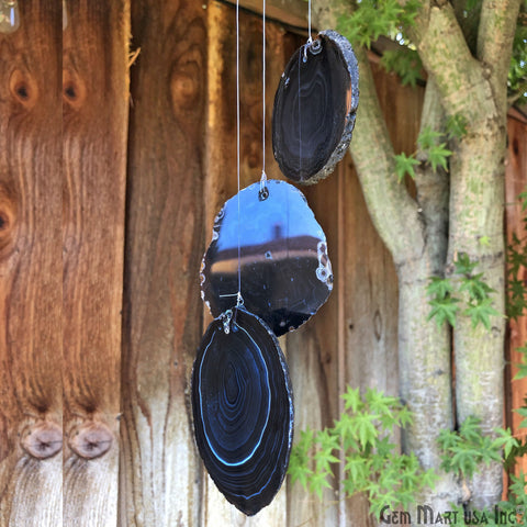Wind Chime in Natural Black Agate for Outside, Melodic Tones, Gift for Patio, Porch, Lawn Garden Backyard & Outdoor Home Decor