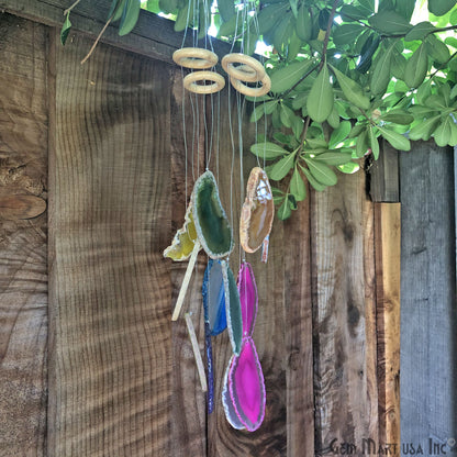 Wind Chime in Natural Rainbow Agate for Outside, Melodic Tones, Gift for Patio, Porch, Lawn Garden Backyard & Outdoor Home Decor