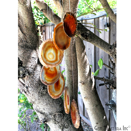 Wind Chime in Natural Red Agate for Outside, Melodic Tones, Gift for Patio, Porch, Lawn Garden Backyard & Outdoor Home Decor, WIND-10012