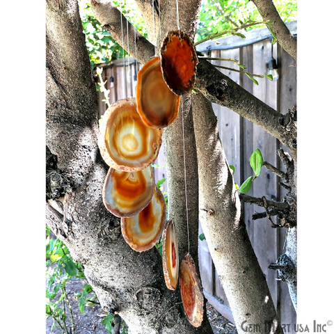 Wind Chime in Natural Red Agate for Outside, Melodic Tones, Gift for Patio, Porch, Lawn Garden Backyard & Outdoor Home Decor, WIND-10012