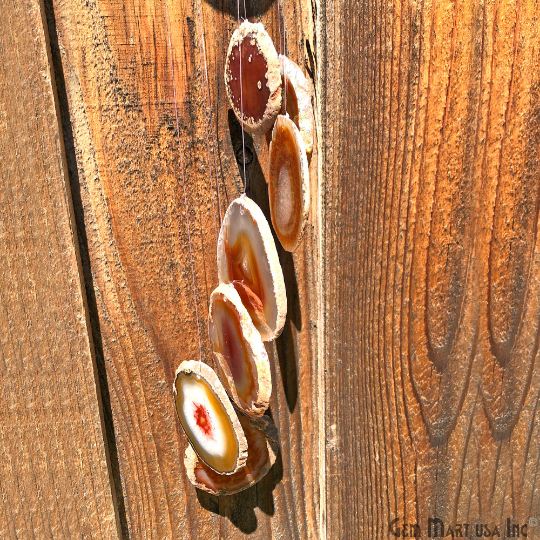 Wind Chime in Natural Red Agate for Outside, Melodic Tones, Gift for Patio, Porch, Lawn Garden Backyard & Outdoor Home Decor, WIND-10012