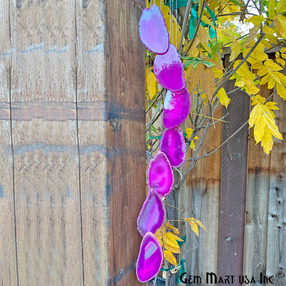 Pink Agate Wind Chime, Agate Slices, 6-7Agate Slices, Natural Mineral Rock, Wind Chime, Home Decor, Ornamental Agate - GemMartUSA