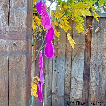 Pink Agate Wind Chime, Agate Slices, 6-7Agate Slices, Natural Mineral Rock, Wind Chime, Home Decor, Ornamental Agate - GemMartUSA