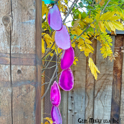 Pink Agate Wind Chime, Agate Slices, 6-7Agate Slices, Natural Mineral Rock, Wind Chime, Home Decor, Ornamental Agate - GemMartUSA