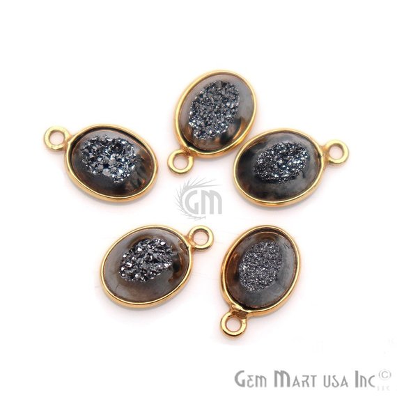 Window Druzy 8x10mm Oval Bezel Cave Druzy Connector (Pick Color, Bail, Plating) - GemMartUSA