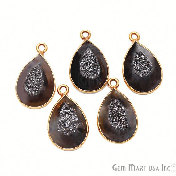 Window Druzy 10x14mm Pears Shape Bezel Cave Druzy Gemstone Connector (Pick Your Color, Bail, Plating) - GemMartUSA