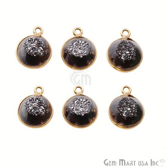 Window Druzy 10mm Round Shape Bezel Cave Druzy Gemstone Connector (Pick Your Color, Bail, Plating) - GemMartUSA