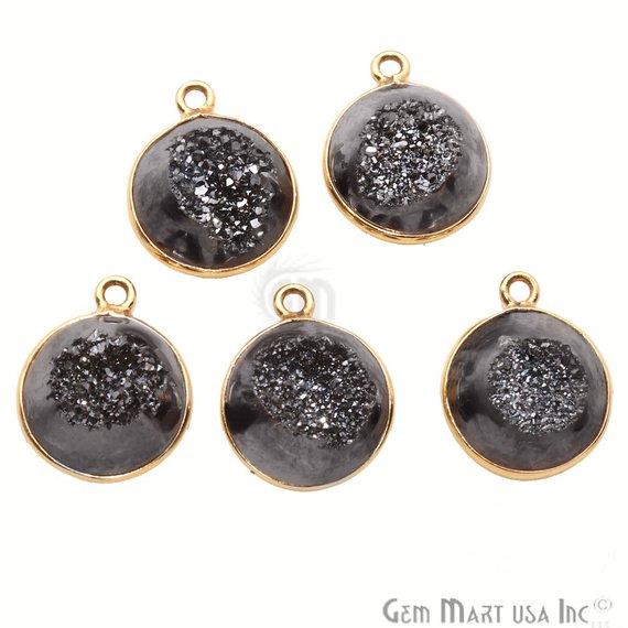 Window Druzy 12mm Round Shape Bezel Cave Druzy Gemstone Connector (Pick Your Color, Bail, Plating) - GemMartUSA