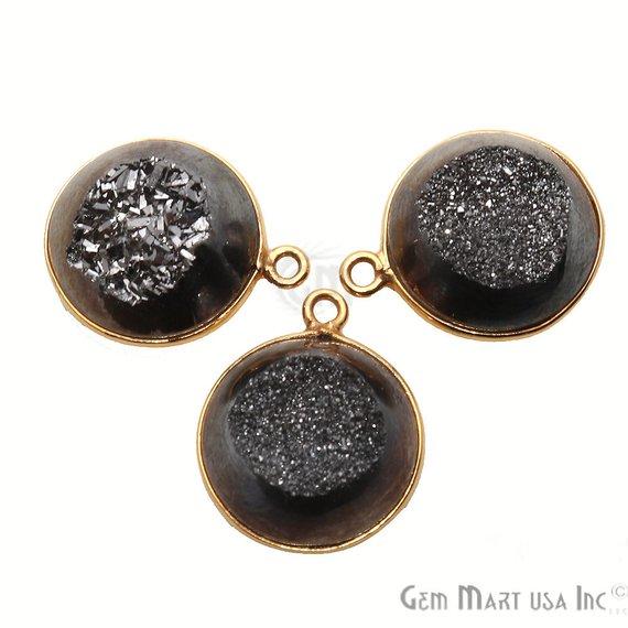 Window Druzy 14mm Round Shape Bezel Cave Druzy Gemstone Connector (Pick Your Color, Bail, Plating) - GemMartUSA