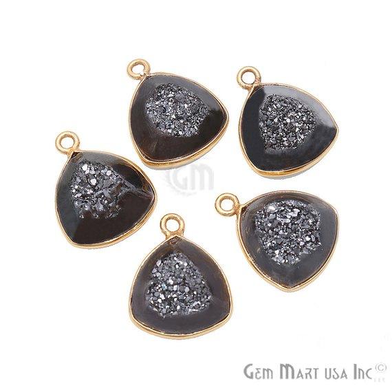 Window Druzy, 12mm Trillion Shape Bezel Cave Druzy Gemstone Connector 1pc Choose Your Style - GemMartUSA