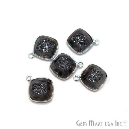 Window Druzy 12mm Cushion Shape Bezel Cave Druzy Gemstone Connector (Pick Your Color, Bail, Plating) - GemMartUSA