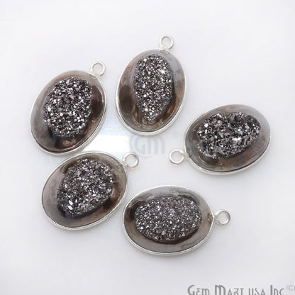 Window Druzy 12x16mm Oval Bezel Cave Druzy Connector (Pick Color, Bail, Plating) - GemMartUSA