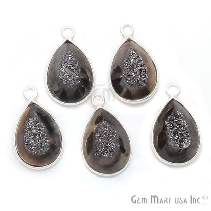 Window Druzy 10x14mm Pears Shape Bezel Cave Druzy Gemstone Connector (Pick Your Color, Bail, Plating) - GemMartUSA