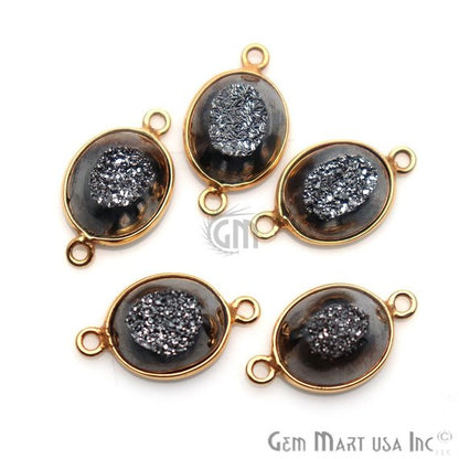 Window Druzy 10x12mm Oval Bezel Cave Druzy Connector (Pick Color, Bail, Plating) - GemMartUSA