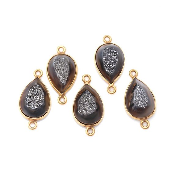 Window Druzy 10x14mm Pears Shape Bezel Cave Druzy Gemstone Connector (Pick Your Color, Bail, Plating) - GemMartUSA