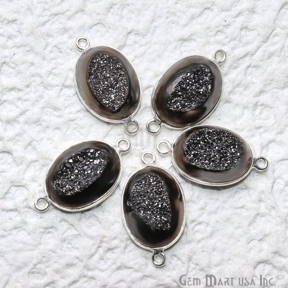 Window Druzy 12x16mm Oval Bezel Cave Druzy Connector (Pick Color, Bail, Plating) - GemMartUSA