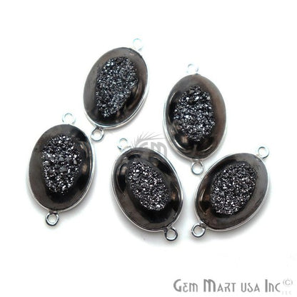 Window Druzy 13x18mm Oval Bezel Cave Druzy Connector (Pick Color, Bail, Plating) - GemMartUSA