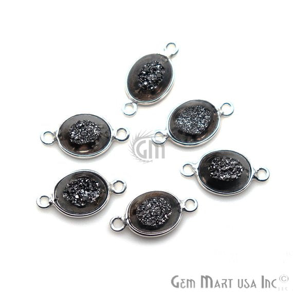 Window Druzy 8x10mm Oval Bezel Cave Druzy Connector (Pick Color, Bail, Plating) - GemMartUSA