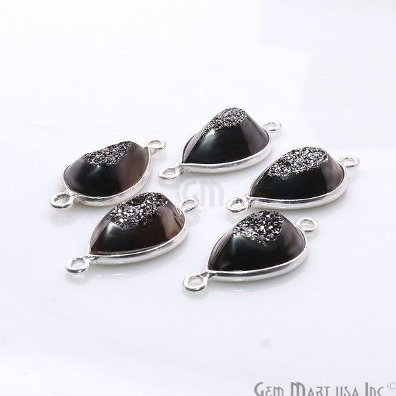 Window Druzy 10x14mm Pears Shape Bezel Cave Druzy Gemstone Connector (Pick Your Color, Bail, Plating) - GemMartUSA