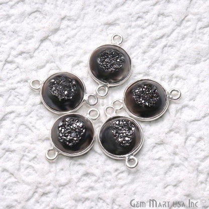 Window Druzy 10mm Round Shape Bezel Cave Druzy Gemstone Connector (Pick Your Color, Bail, Plating) - GemMartUSA