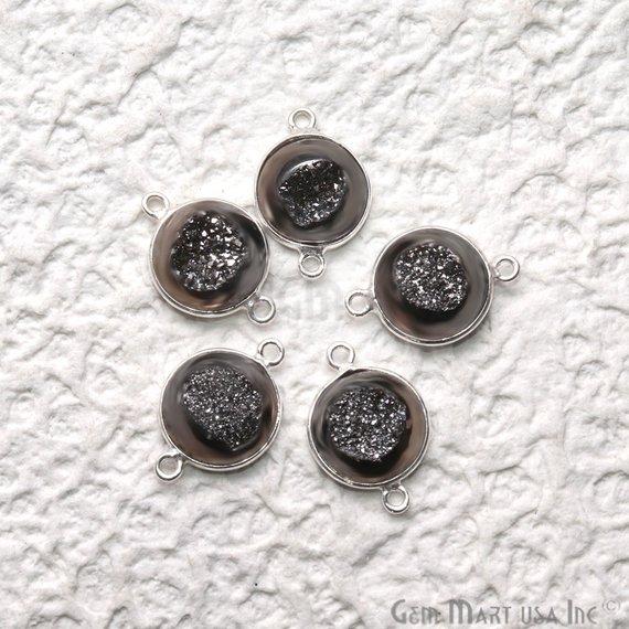 Window Druzy 12mm Round Shape Bezel Cave Druzy Gemstone Connector (Pick Your Color, Bail, Plating) - GemMartUSA