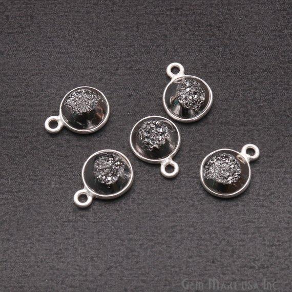 Window Druzy 8mm Round Shape Bezel Cave Druzy Gemstone Connector (Pick Your Color, Bail, Plating) - GemMartUSA