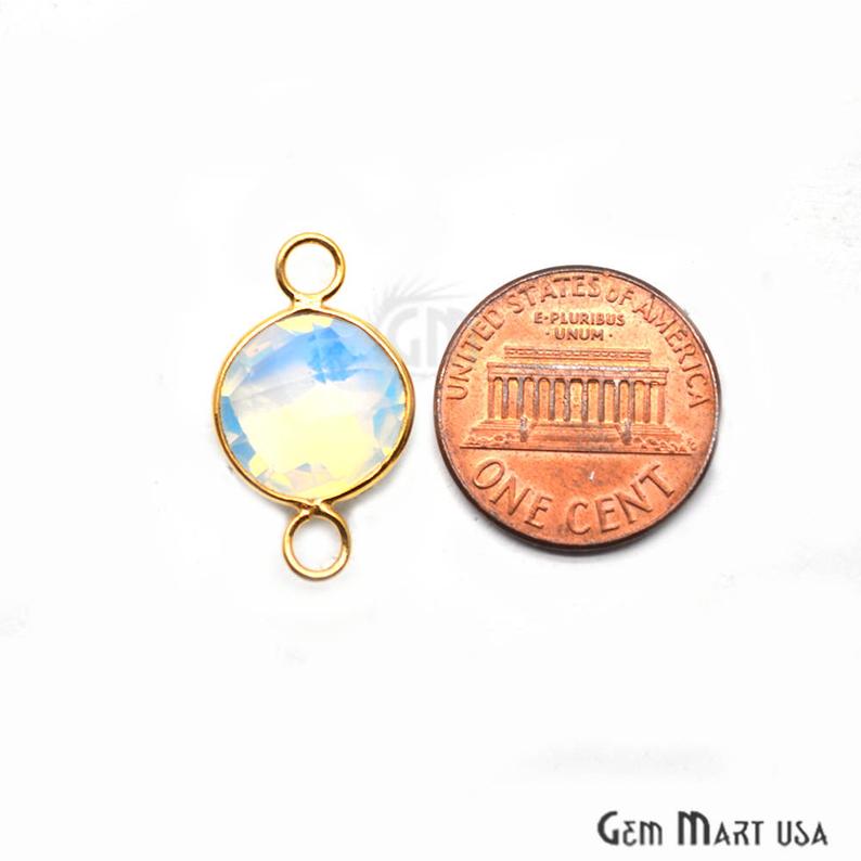 White Opal 12mm Round Gold Plated Bezel Double Bail Gemstone Connector - GemMartUSA