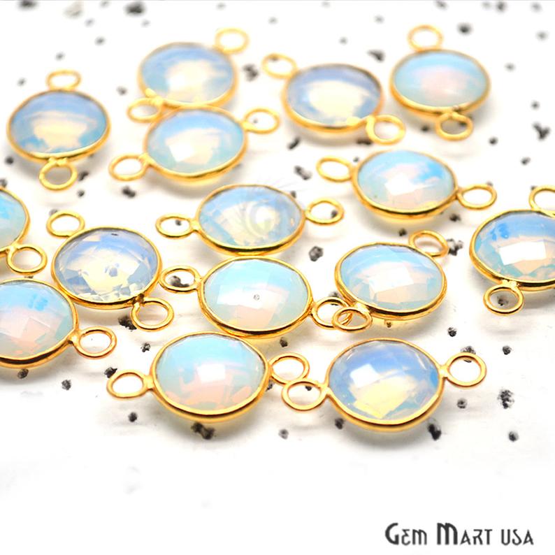 White Opal 12mm Round Gold Plated Bezel Double Bail Gemstone Connector - GemMartUSA
