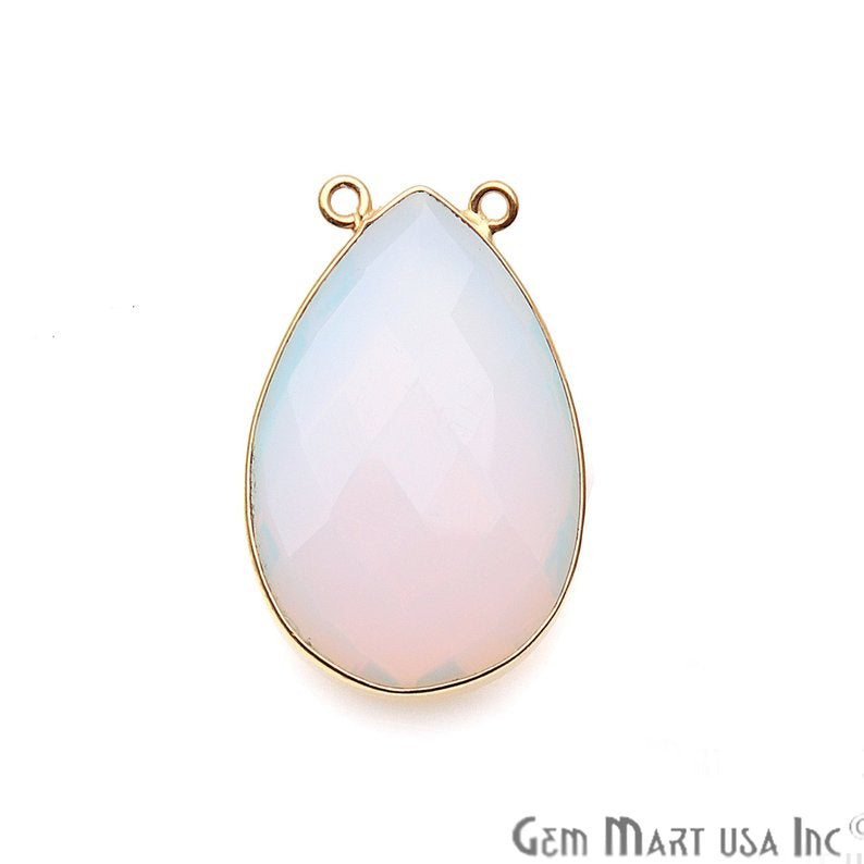 White Opal Gold Plated 32x21mm Pears Gemstone Connector - GemMartUSA
